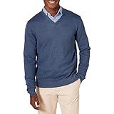 Amazon Essentials Men's V-Neck Sweater (Available in Big & Tall), Blue Heather, Large