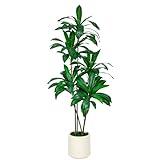 VIVATREES 6FT Tall Faux Dracaena Tree with White Tall Planter, Artificial Plants with Natural Wood Trunk and Lifelike Leaves for Home Office Decor, Green