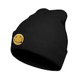 Rock and Roll Classic Tongue Out Face Embroidered Black Beanie Hats for Rock Lovers-Winter Warm Stretchable Fashion Knit Cuffed Beanie Hats for Men Women