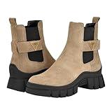 Guess Women's HENSLY Ankle Boot, Light Brown Suede 230, 8