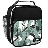 opux Premium Insulated Lunch Box, Soft School Lunch Bag for Kids Boys Girls, Leakproof Small Lunch Pail Men Women Work, Reusable Compact Cooler Tote Lunchbox for Office Adult, Camo Green