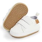 SOFMUO Baby Boys Girls High Top Ankle Leather Sneakers Soft Rubber Sole Infant Moccasins Newborn Oxford Loafers Anti-Slip Toddler Wedding Uniform Dress Shoes(A01/White,6-12 Months)