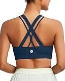 RUNNING GIRL Sports Bras for Women, Criss-Cross Back Padded Strappy Sports Bras Medium Support Yoga Bra with Removable Cups(2919 Dark Blue S)