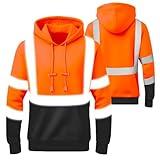 W&H High Visibility Warm Hoodie Class3 Hi Vis Reflective Construction Work Safety Sweatshirt with Pocket for Men Black Bottom M