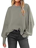 ANRABESS Women Crewneck Batwing Long Sleeve 2024 Fall Oversized Side Slit Ribbed Knit Pullover Sweaters Top Cozy Outfits Gray Coffee Large