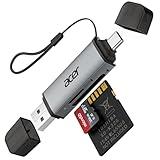 acer SD Card Reader USB C, Dual Slots USB 3.0 Type C to Micro SD Card Adapter, Memory Card Reader for MicroSD, SDHC, SDXC, Compatible with Laptop, PC, iPhone16/15, MacBook Pro/Air, iPad Pro, Android