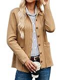 GRACE KARIN Womens Knit Shacket Jacket Work Office Bussiness Shirts Jacket with Pocket Khaki 2XL