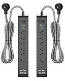 2 Pack Surge Protector Power Strip with 6 Outlets 2 USB Ports 5-Foot Long Heavy-Duty Braided Extension Cords Flat Plug 900 Joules 15A Circuit Breaker Wall Mount for Home Office ETL Listed