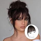 forfeels Bangs Hair Clip,Dark Brown Clip in Bangs 100% Human Remy Hair Bangs,Wispy Clip on Hair Extensions,Fringe with Temples Hairpieces for Women
