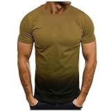 Shirts for Men Short Sleeve Casual Loose Gradient Color Print Crewneck Shirts Lightweight Gym Workout Tees Top Khaki