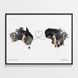 Australia to Lithuania Print, Libyan Marble Two Countries Map Poster, Travel Art, Farewell Gift