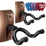 ClefArc Guitar Wall Mount 2 Pack, Black Walnut Guitar Wall Hangers, U-Shape Hardwood Guitar Hanger, Guitar Gifts for Men, Guitar Accessories, with 6 Assorted Guitar Picks