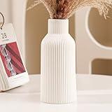 White Ceramic Flower, Pampas Grass Vase - Small Modern Bohemian Centerpiece for Dining Table, Mantel or Shelf Decor