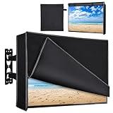 Basumee Outdoor TV Cover Half-Open Front Weatherproof TV Cover for Outside with Waterproof Zipper 600D Fabric Outside Flat Screen Protectors 4 Season, Black, 60-65 inches