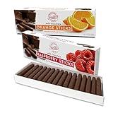 Sweet Candy Milk Chocolate Candy Sticks Variety 2 Pack- Milk Chocolate Orange Sticks and Milk Chocolate Covered Raspberry Jelly Stick