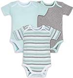 Burt's Bees Baby unisex baby Bodysuits, 3-pack Long & Short-sleeve One-pieces, 100% Organic Cotton Bodysuit, Green Multi Stripe, 9 Months US