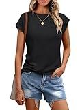 AUTOMET Womens Tops Summer Basic T Shirts Business Casual Loose Fit Cap Sleeve Tee Cute Clothes Trendy Fashion Outfits Black M