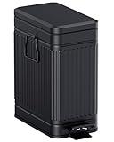 GibHerz Small Trash Can with Lid Soft Close-10L/2.6 Gal Stainless Steel Outdoor Dog Poop Garbage Can-Metal Waste Bins with Pedal for Bathroom Bedroom Office-Black