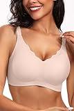 Vertvie Women's Seamless Bras No Underwire Scalloped Push Up Bras Soft Wireless Comfort Bralettes Full Coverage Everyday Bra (Skin,Large)