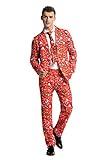 Men's Christmas Party Suit Funny Costume Novelty Xmas Jacket Trousers with Tie Gingerbear Rocks Large