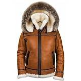 YSERB Shearling Jacket Men Faux Suede Sherpa Lined Sheepskin Jacket Fur Collar Aviator Coat Warm Winter Coats with Hood