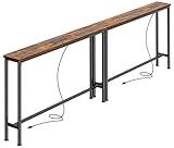SUPERJARE 78.8 inch Narrow Console Table with Outlet, Sofa Table Set of 2, Behind Couch Table, Long Entryway Tables with Charging Station, for Living Room, Rustic Brown