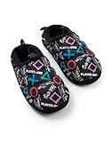 PlayStation Boys Black Slip On Loafer Slippers | Graphic Print with Controller Symbols & 'Player One, Forever Gaming' | Indoor Wear for Gamers Merch - 5 UK Child