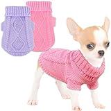 2 Pieces Puppy Sweater Dog Sweater for Small Dogs Winter Warm Dog Knitted Sweater Cute Puppy Clothes for Chihuahua Teacup Yorkie Pet Cat Knitwear Turtleneck Clothes XXS (XX-Small)