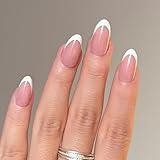 Fomkrio White French Tip Orchid Pink Short Press On Nails Almond Acrylic Fake Nails Daily Minimalism Spring Summer Nails for Women Girls, 15 Sizes - 30Pcs Manicure Nail Kit