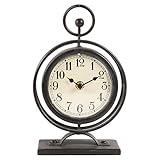 JUMBO HUMBLE Small Vintage Metal Desk Clock, Decorative Table Clock for Living Room Decor, Silent Mantel Clock Farmhouse Shelf Decor Battery Operated, 9.5" Black