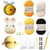 YWQZBHEMO 3 Pattern Crochet Kits - Crochet 3 Different Patterns Sets for Beginners/Experts - Rabbit, Chicken, Bee for Adult Starters, Kids, Includes Enough Yarns, Hook, Accessories