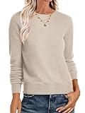 ANRABESS Women's Long Sleeve Crewneck Classic 2025 Fall Soft Loose Fit Basic Pullover Sweaters Top Almond Medium