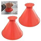 KITUREK 2PCS Magical Ice Scrapers for Car, 2 in 1 Round Snow Scraper for Car, Cone Windshield Ice Scraper with Funnel, Winter Car Snow Removal Accessories for Car, Bus, Truck, SUV (Red)