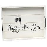 Elegant Designs Decorative Wood Serving Tray w/Handles, 15.50" x 12", Light Gray Happy New Year (HG2000-GNY)