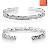 Carviell Inspirational Bracelets for Women, Personalized Encouragement Cuff Bracelet for Teens, Mom, Sister, Teenagers, Cousin Gifts, You are Loved Jewelry