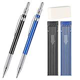 Aitikili 2mm Mechanical Pencil Set, 2 Pieces Artist Carpenter Drafting Pencils 2.0 mm with 2 Tube Lead Refill (HB, 2B), Art Lead Holder Metal Marker for Draft Drawing, Writing, Art Sketching