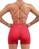 SUUKSESS Women Seamless 2 piece Workout Sets Strappy Padded Sports Bra Booty High Waisted Shorts Outfits (Red,M)