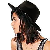 DRESHOW Women Classic Felt Fedora Wide Brim Floppy with Belt Buckle Panama Hat (Fits 56-58cm Head)