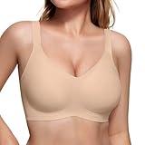 Vertvie Women's Seamless Bra Wireless Push Up Support Bra Comfort Full Coverage Bra V Neck Sleep T-Shirt Everyday Bralettes (Nude,Medium)