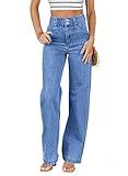 Sidefeel Women's Wide Leg Jeans High Waisted Straight Leg Stretchy Jeans Tummy Control Trendy Loose Ankle Denim Pants Sky Blue Size 12