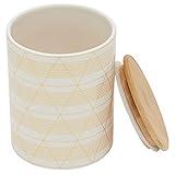 Home Basics Medium Diamond Stripe Kitchen Canister (White/Gold) Modern Canister Sets For Kitchen Counter | With Bamboo Lid | Perfect For Storing Dry Food, Snacks, and More