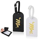 simarro 2 Pcs Mr and Mrs Luggage Tags, PU Leather Travel Tags Mr and Mrs Gifts, Bridal Shower Gift for Married Couples Honeymoon Lovers Travel Outdoor Use