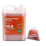 [10 LBS] Premium Orange Indicating Silica Gel Desiccant Beads(Industry Standard 3-5 mm) - Rechargeable Silica Beads(1.3 Gallon) with 10PCS Organza Bags Included