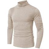 Aixdir Mens Turtle Neck Ribbed Slim Fit Knitted Pullover Long Sleeve Turtleneck Shirts Apricot