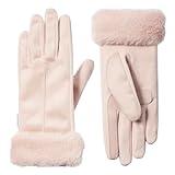 isotoner Womens Mya Microsuede Glove with Faux Fur Cuff Detail, Touchscreen Compatible and Water Repellent, Evening Sand, Small/Medium