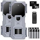WOSPORTS Trail Camera 2 Pack 32MP 1080P HD,Deer Camera with 32GB SD Card,Game Cameras with Night Vision Motion Activated Waterproof ，Hunting Equipment for Wildlife Monitoring