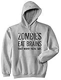 Crazy Dog Unisex Zombies Eat Brains Don't Worry You're Safe Novelty Hoodie Funny Halloween Sweatshirt Undead Sarcastic Humor Sweater Light Heather Grey M