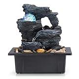 Amootek Tabletop Fountain Rotating Ball Rock Waterfall Fountain Office Includes Many Natural River Rocks Decorated with Colorful Lights, 9.05" L x 6.89" W x 10.23" H