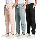 3 Pack: Girls Youth Kids Teen Fleece Joggers Soft Athletic Track Warmup Hiking Sweatpants Clothes Little Sports Pajama Kids Clothing Children Sweats Running Elastic Pants Basketball -Set 4, M (10/12)