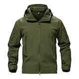 TACVASEN Men Winter Waterproof Snowboard Softshell Parka Jacket Tactical Hoodie Rain Jackets Fleece Lined Mutil-pockets Ski Coats Army Green L